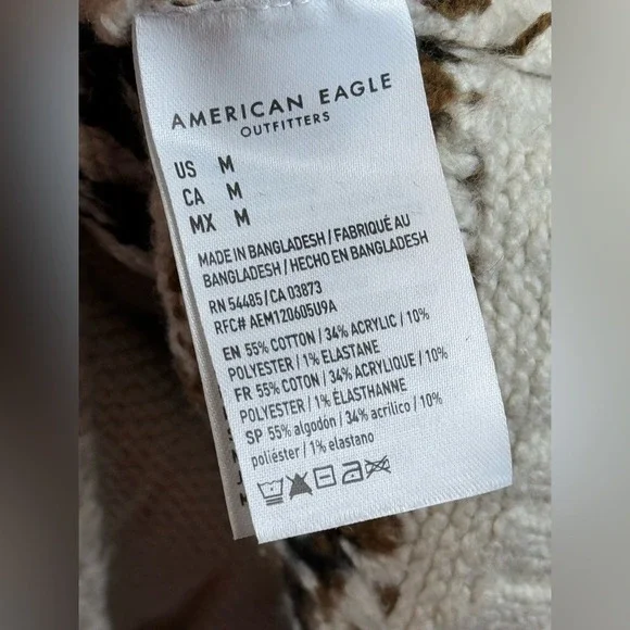 American Eagle Outfitters Cream Moose Hoodie Sweater Pullover Knit M - Picture 6 of 8